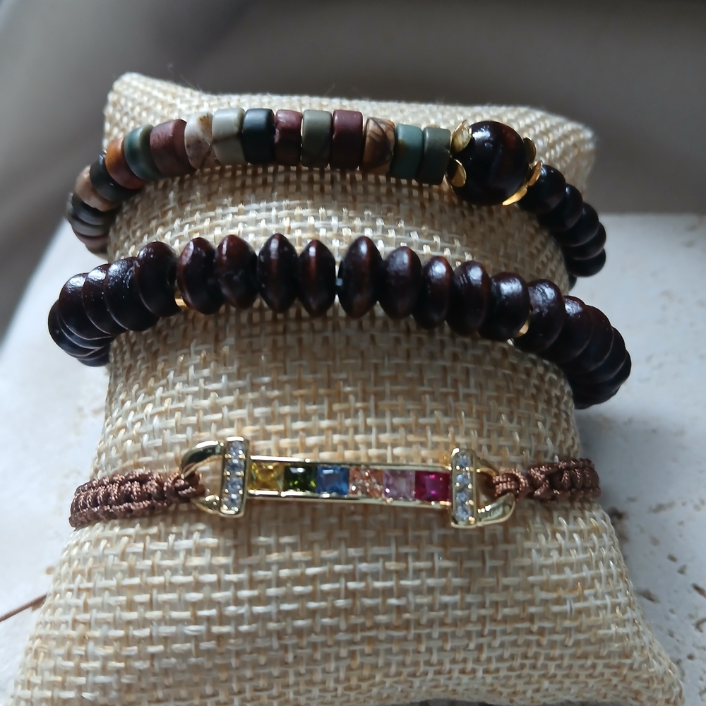 Multi-Stack Beaded and Cord Bracelet Set in Brown and Multicolor